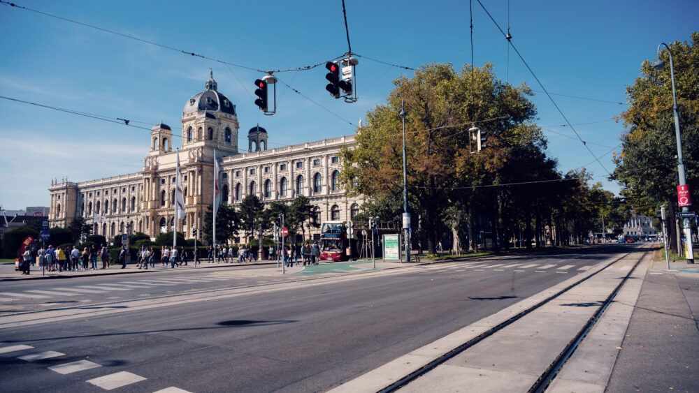 Natural History Museum Vienna (Naturhistorisches Museum Wien), a Renaissance Revival masterpiece with octagonal dome and symmetrical facade, overlooking Maria-Theresien-Platz's fountains and gardens.
