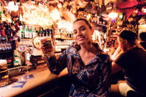 Adriana enjoying traditional pub culture at Bockshorn.