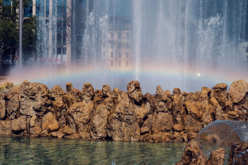 Detail shot of the central water jet of Vienna's Hochstrahlbrunnen fountain at Schwarzenbergplatz.