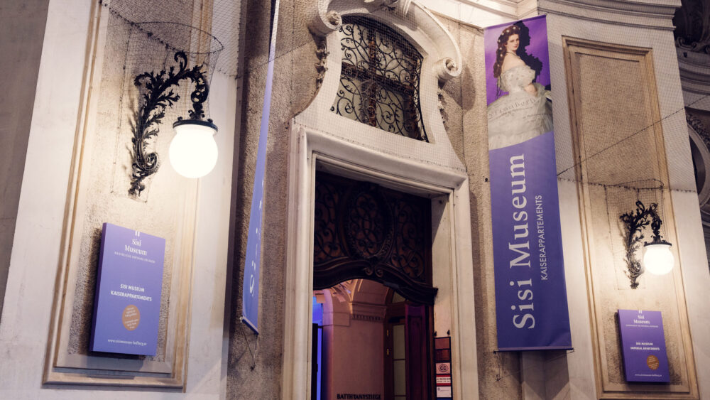 Entrance to the Sisi Museum Vienna in the Imperial Apartments of Hofburg Palace.