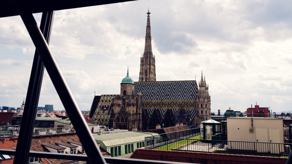 Panoramic view of St. Stephen's Cathedral and city skyline.