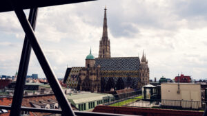 Panoramic view of St. Stephen's Cathedral and city skyline.