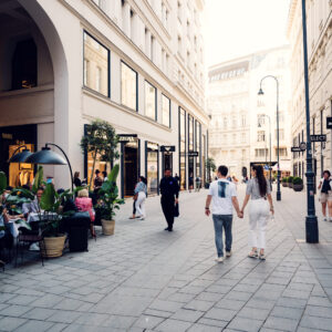 Adriana and Mario walking through Seitzergasse Vienna First District Innere Stadt historic street.