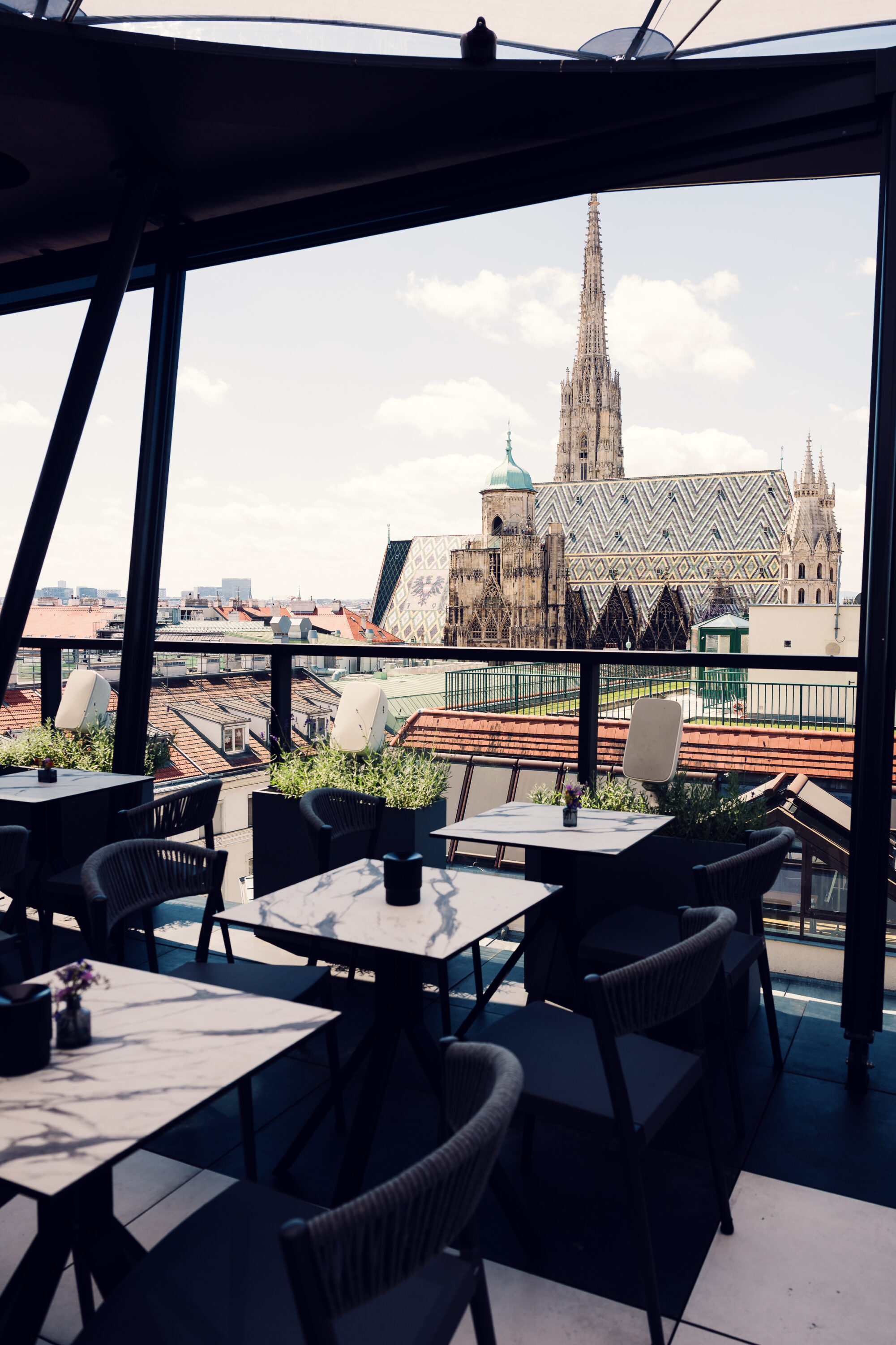 Stephansdom Wien cathedral view from Lamee rooftop terrace.