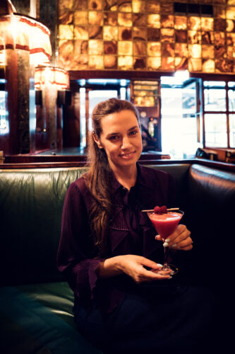 Loos Bar Vienna seating area with original 1908 Jugendstil design elements.