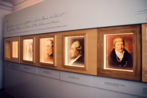 Mozarthaus exhibition hall featuring interactive displays about Mozart's life.
