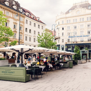 Outdoor terrace at Plachutta´s Neuer Markt in Vienna.