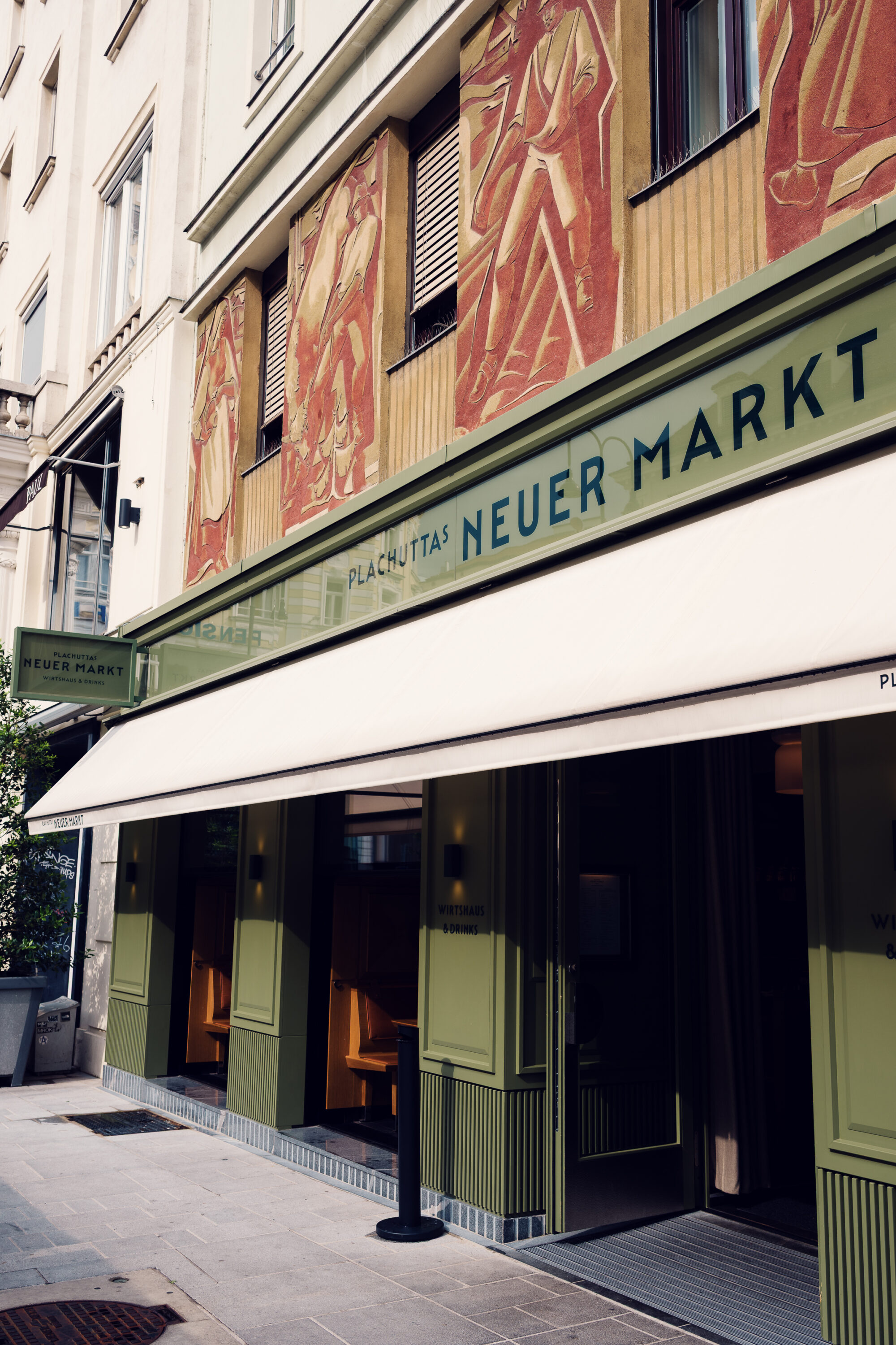 Street view of the Plachutta's Neuer Markt entrance in Vienna.