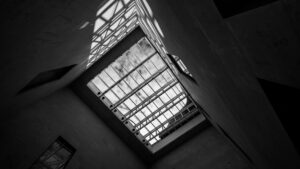 Minimalist design inside the Leopold Museum.