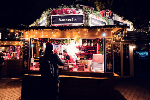 Traditional Austrian food stalls at Altes AKH Christmas Village.
