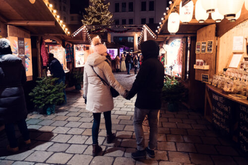 Traditional Christmas market atmosphere at Am Hof square Vienna.