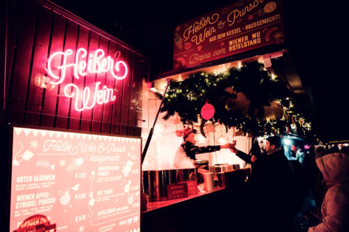 Mulled wine (Glühwein) stand at Spittelberg Christmas Market.