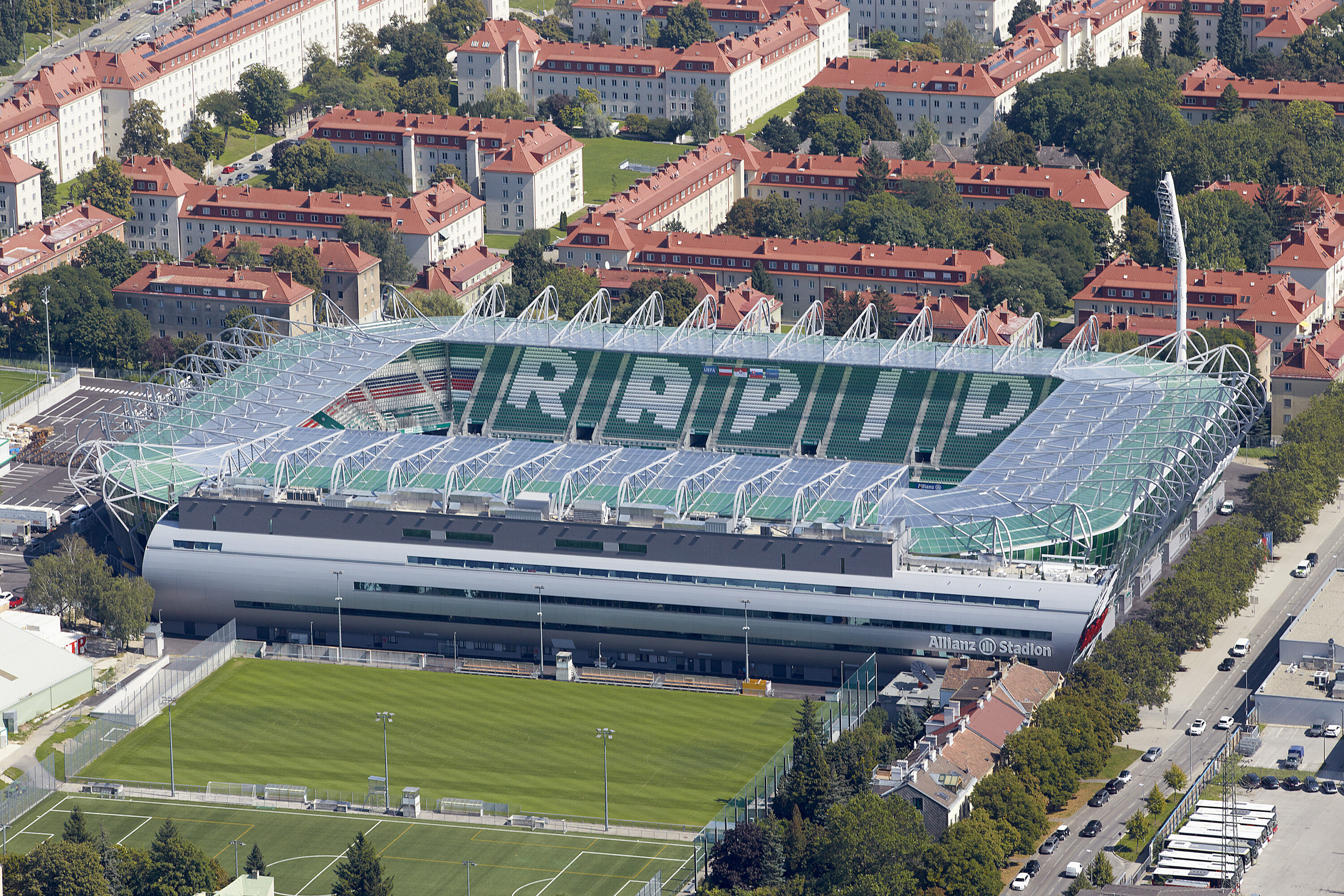 Aerial view of the Allianz Stadion in Vienna's Hütteldorf neighborhood