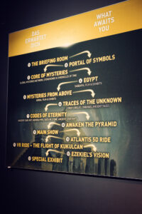 Übersichtstafel der Ausstellung mit allen 14 Stationen des World of Mysteries-Erlebnisses.